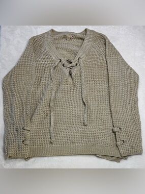 “It’s Our Time” XL women’s acrylic lace‑up knit sweater,  with side ties.